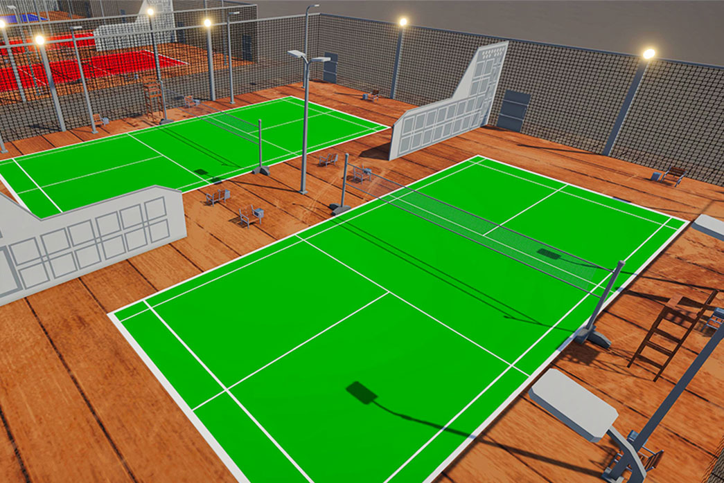 badminton court outdoor, 3d badminton court, outdoor sports complex,