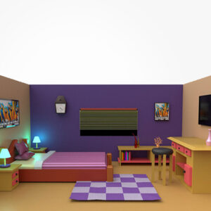 cartoon bedroom 3d model, 3d cartoon bedroom, 3d bedroom interior, 3d interior design,