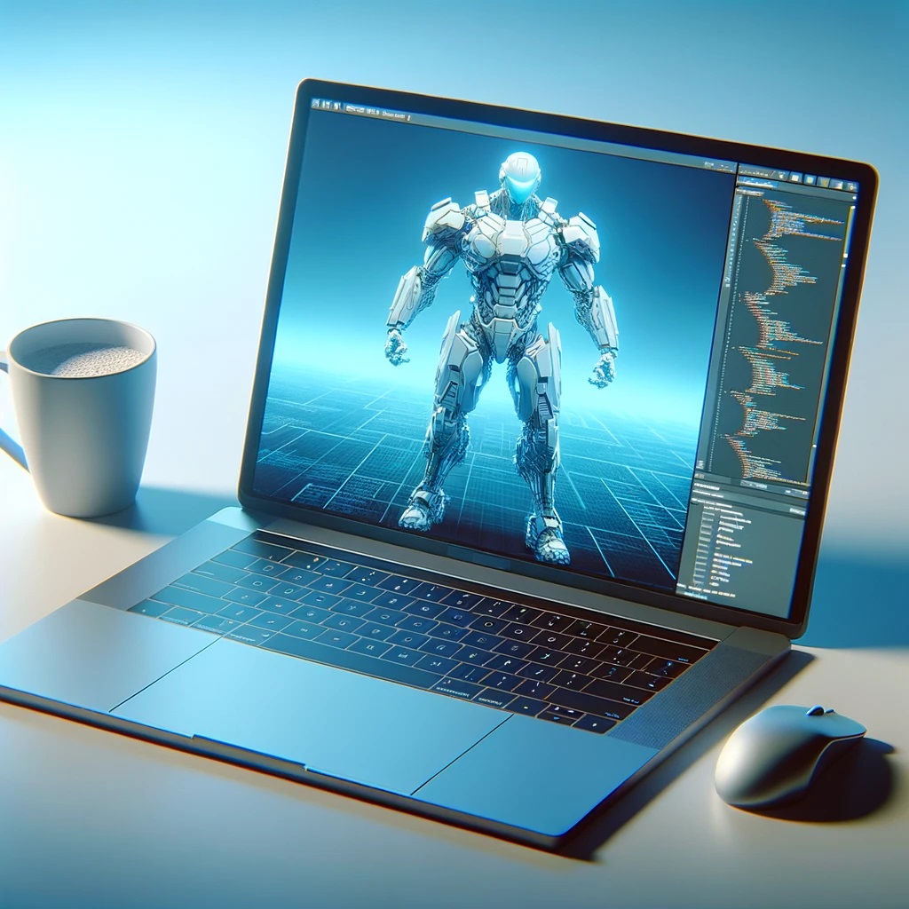 custom 3d model, custom 3d model for game laptop with robot 3d model